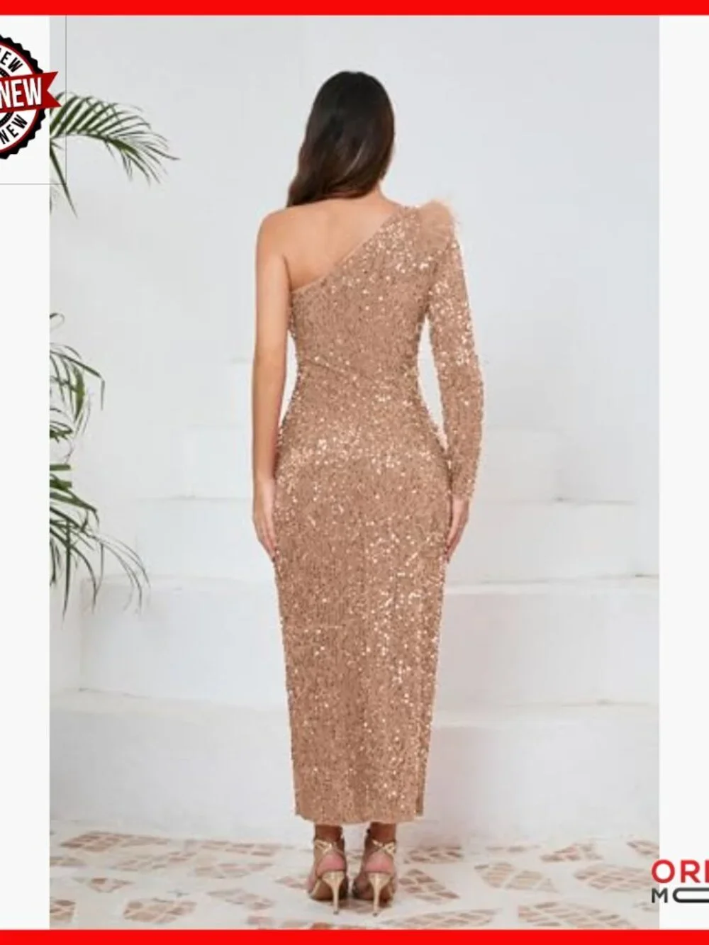 One Shoulder Bodycon Maxi Dress with Sequins and Wrap Design